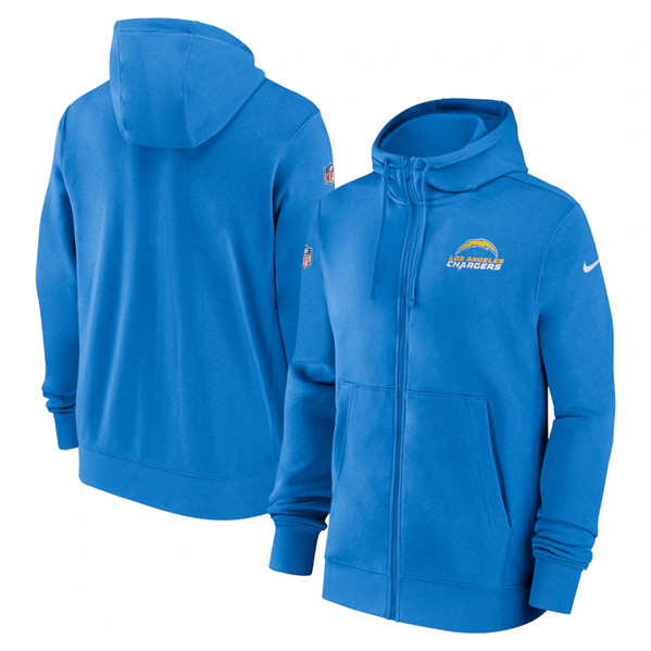 Men's Los Angeles Chargers Light Blue Sideline Club Performance Full-Zip Hoodie